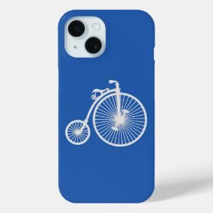 Coque Pour iPhone 15 Vélo blanc vintage sur fond bleu
