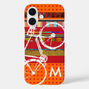 Coques iPhone 16 Vélo, rayures et initiale personnalisée