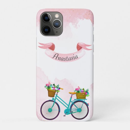 Coques Case-Mate iPhone Vélos à fleurs roses modernes (Dos)