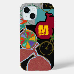 Coque Pour iPhone 15 Vélos colorés avec Monogramme