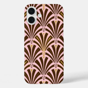 iPhone 16 Plus Case Ventilateur Art déco motif - chocolat rose