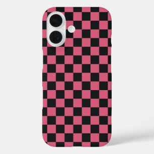 Coques iPhone 16 Vérificateur du tableau de bord Motif rose et noir