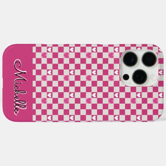 Coques Case-Mate iPhone Vérificateurs et coeurs roses (Verso (horizontal))