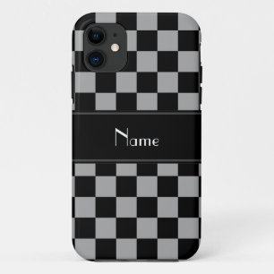 Coques Pour iPhone Vérificateurs noirs et gris de nom personnalisé
