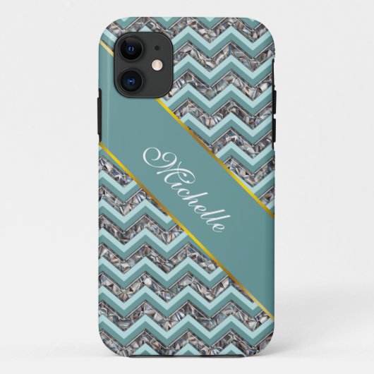Coques Case-Mate iPhone Verre coupé foncé et Zigzag Turquoise (Dos)