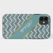 Coques Case-Mate iPhone Verre coupé foncé et Zigzag Turquoise (Dos (Horizontal))
