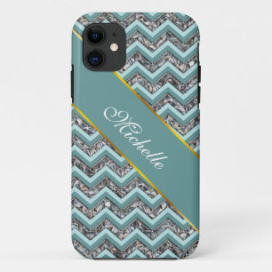 Coque Case-Mate Pour iPhone Verre coupé foncé et Zigzag Turquoise