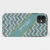 Coques Case-Mate iPhone Verre coupé foncé et Zigzag Turquoise (Dos (Horizontal))