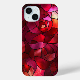 Coque Pour iPhone 15 Verre en verre rouge Rose Floral Art pour les femm