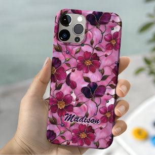 Coques iPhone 16 Verre teinté botanique floral rose rouge lumineux