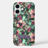 Coques Case-Mate iPhone Verre teinté floral violet menthe (Verso)
