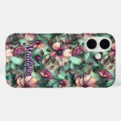 Coques Case-Mate iPhone Verre teinté floral violet menthe (Verso (horizontal))