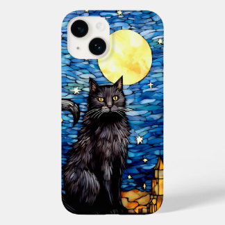 Coque Pour iPhone 14 Verre tendu Chat noir Starry nuit