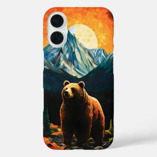 Coques iPhone 16 Verre tendu Faune Montagne Ours couché de soleil