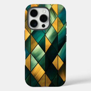 Coques iPhone 16 Pro Vert Abstrait doré géométrique