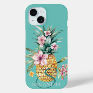 Coque Pour iPhone 15 Vert ananas floral