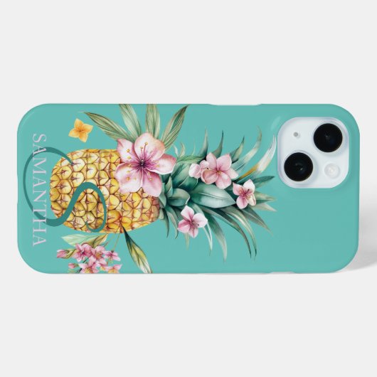Coques Case-Mate iPhone Vert ananas floral (Verso (horizontal))