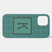 Coques Case-Mate iPhone Vert Bleu Marron Noir Carreaux Monogramme (Verso (horizontal))