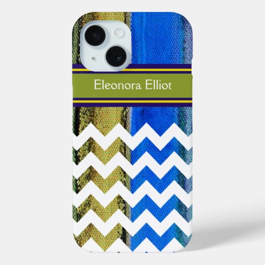 Coques Case-Mate iPhone vert bleu Monogramme Chevron Stripes (Verso)