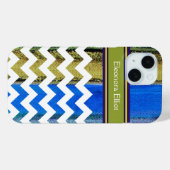 Coques Case-Mate iPhone vert bleu Monogramme Chevron Stripes (Verso (horizontal))