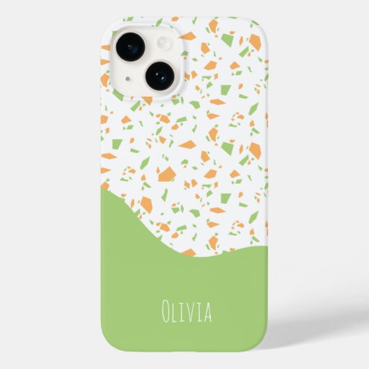 Coques Case-Mate iPhone Vert clair Orange Abstrait Terrazzo Motif (Verso)