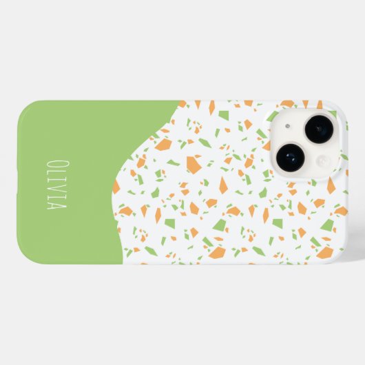 Coques Case-Mate iPhone Vert clair Orange Abstrait Terrazzo Motif (Verso (horizontal))