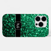 Coques Case-Mate iPhone Vert émeraude faux paillettes scintillent Monogram (Verso (horizontal))