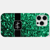 Coques Case-Mate iPhone Vert émeraude faux paillettes scintillent Monogram (Verso (horizontal))