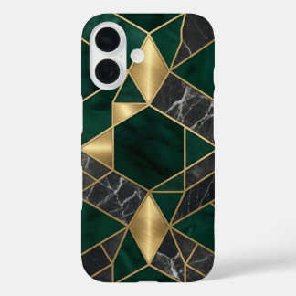 Coques iPhone 16 Vert émeraude moderne Malachite Marbre et laiton