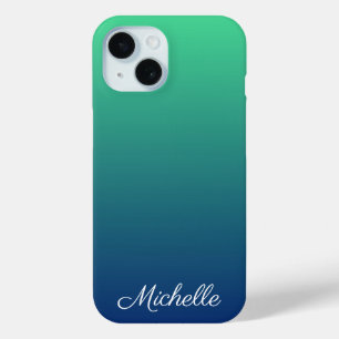 Coque Pour iPhone 15 Vert et bleu foncé personnalisé