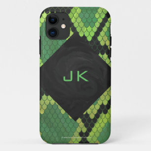 Coque iPhone 11 Vert et noir de serpent de monogramme