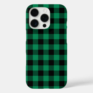 Coques iPhone 16 Pro Vert et noir festif à carreaux de Noël Buffalo