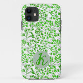 Coques Case-Mate iPhone Vert feuillet Motif Moderne Élégant Monogramme (Dos)