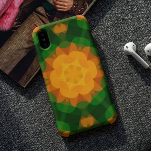 Coques Case-Mate iPhone Vert fleur Mandala rétro et orange