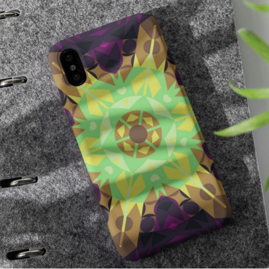 Coques Case-Mate iPhone Vert fleur Mandala rétro Jaune et violet