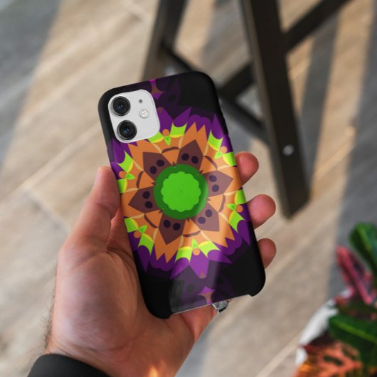 Coques Case-Mate iPhone Vert fleur Mandala rétro orange et violet