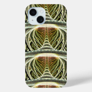 Coque Pour iPhone 15 Vert futuriste, blanc et orange Abstrait