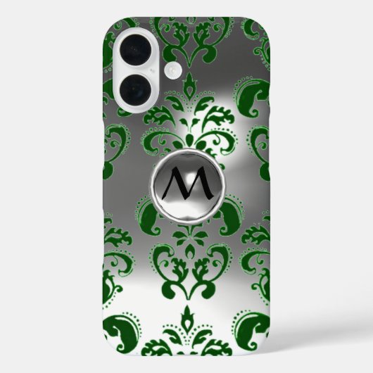 Coques Case-Mate iPhone VERT GRIS BLANC DAMASK GEMSTONE MONOGRAM Floral (Verso)