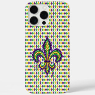 Coques iPhone 16 Pro Max Vert jaune pourpre Mardi Gras fleur de lis