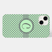 Coques Case-Mate iPhone Vert menthe avec Pois gris-Monogramme STaylor (Verso (horizontal))