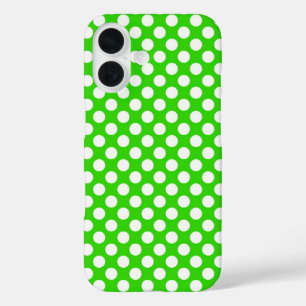 Coques iPhone 16 Vert néon avec Pois blancs