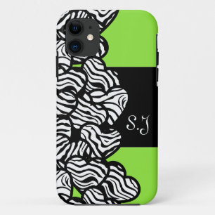 Case-Mate iPhone Case Vert noir blanc zèbre motif coeur monogramme