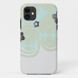 Coques Pour iPhone vert olive et aqua fleur damas