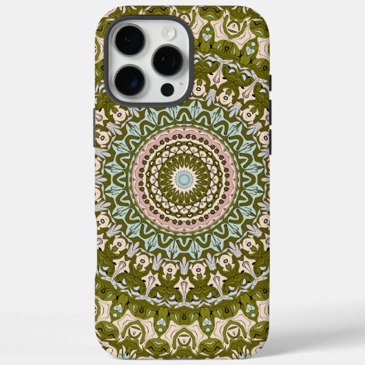 Coques Case-Mate iPhone Vert olive et motif mandala pastel (Verso)