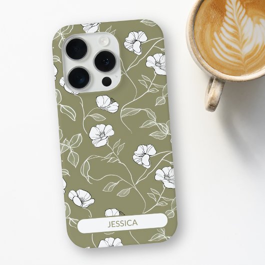 Coques Case-Mate iPhone Vert olive Fleur Simple Floral Moderne Nom