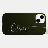Coques Case-Mate iPhone Vert Pailleté Élégante Calligraphie Script Nom (Verso (horizontal))