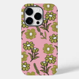 Coque Pour iPhone 14 Pro Vert rose rétro Y2K Funky Hippie Flower Motif