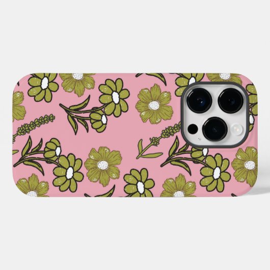 Coques Case-Mate iPhone Vert rose rétro Y2K Funky Hippie Flower Motif (Verso (horizontal))