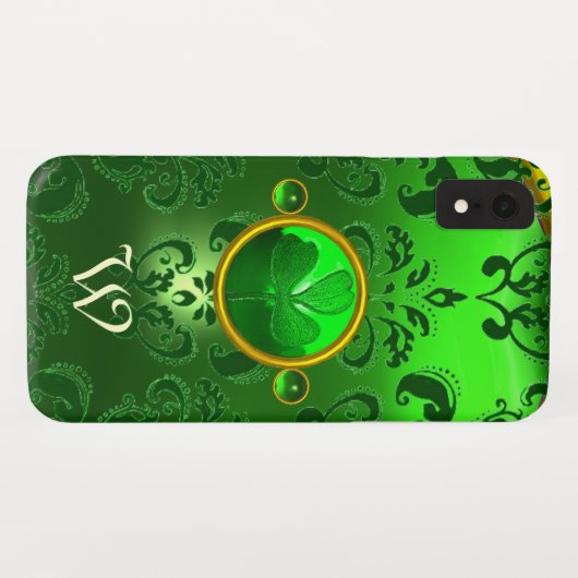 COQUES Case-Mate iPhone VERT SAINT PATRICK TRÈFLE DAMASSÉ MONOGRAMME (Dos (Horizontal))
