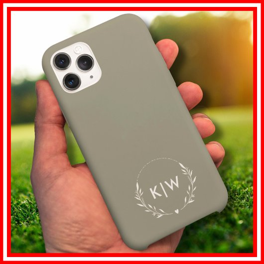 Coques Case-Mate iPhone Vert sauge et blanc | Monogramme initiales moderne
